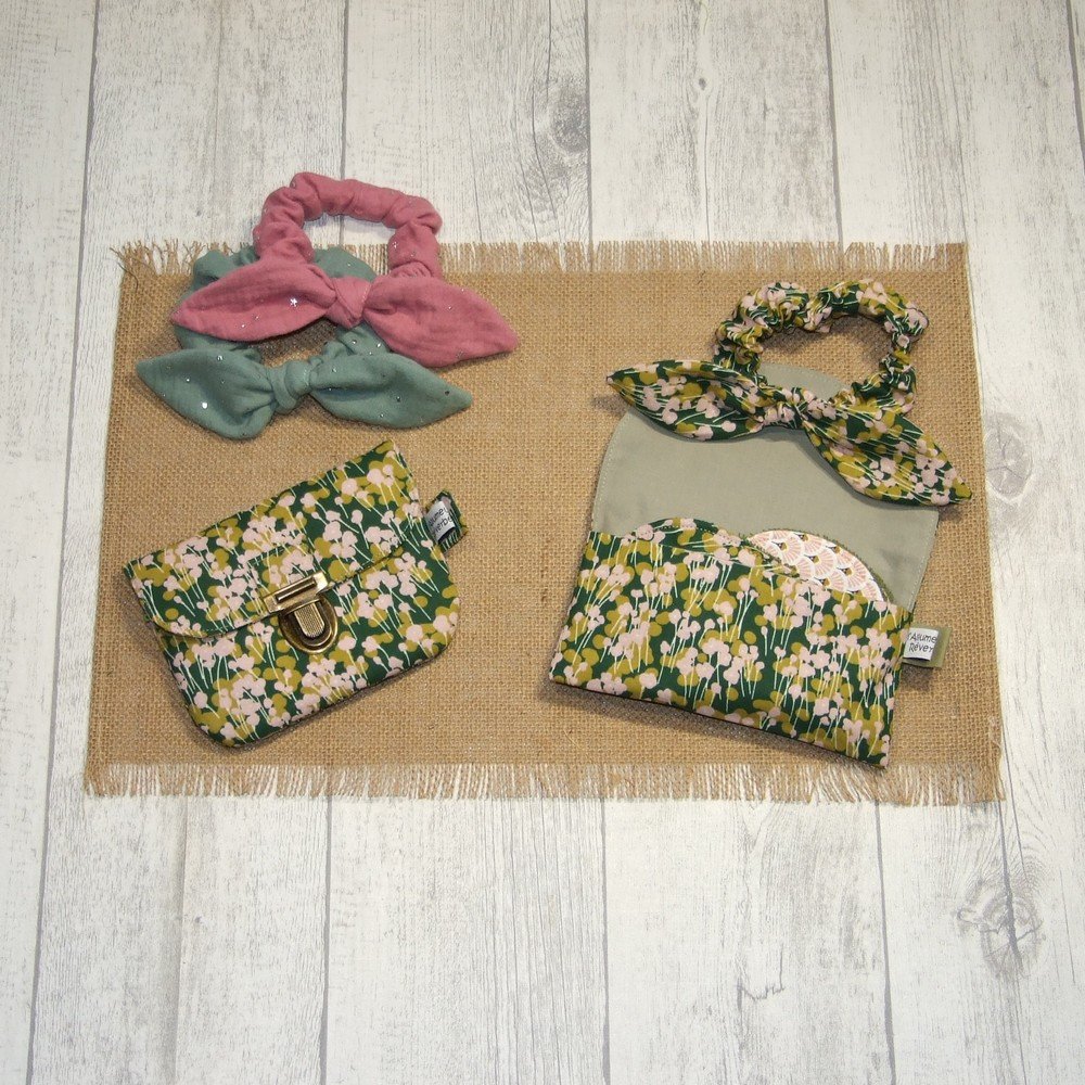 Lingettes lavables tissu fleurs vert/rose, éponge olive--9996053663068