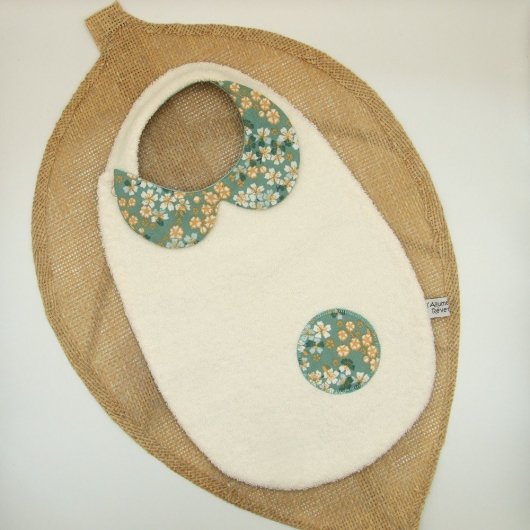 Bavoir col-Claudine fleurs -vert/jaune-