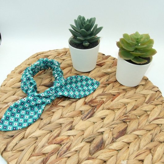 Chouchou noeud -prismes turquoise/marine-