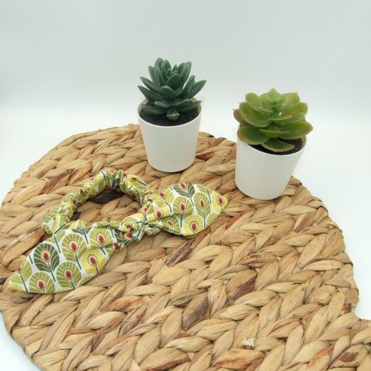 Chouchou noeud -plumes paon vert-