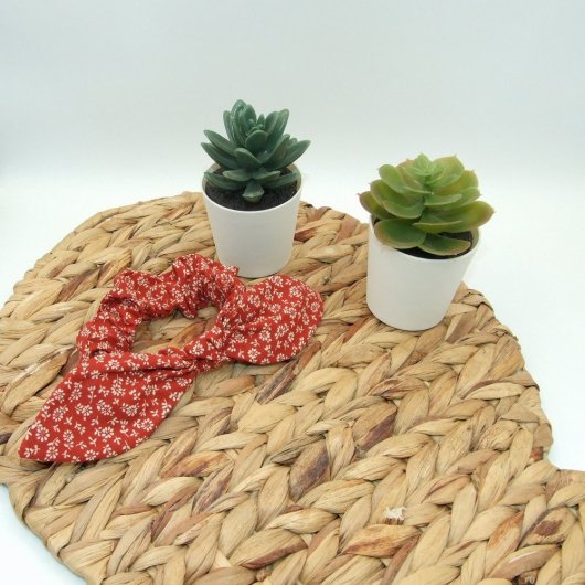 Chouchou noeud -petites fleurs brique-