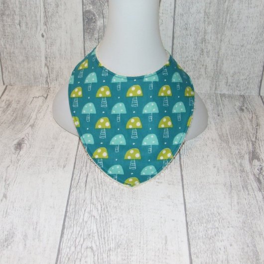 Bavoir bandana imprimé champignons verts et bleus