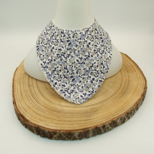 Bavoir bandana petites fleurs bleu/gris