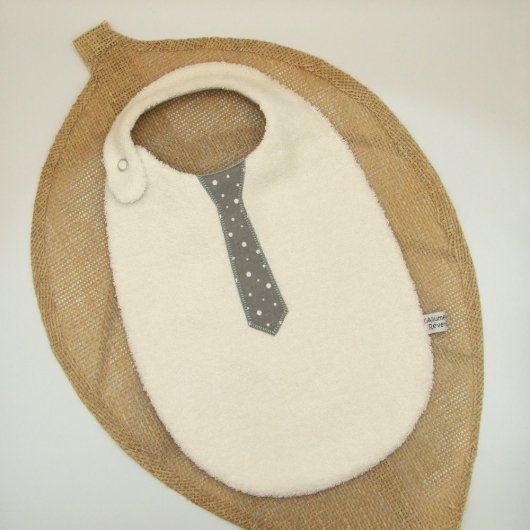 Bavoir cravate pois -gris-