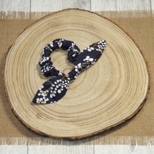 Chouchou noeud -fleurs bleu marine-
