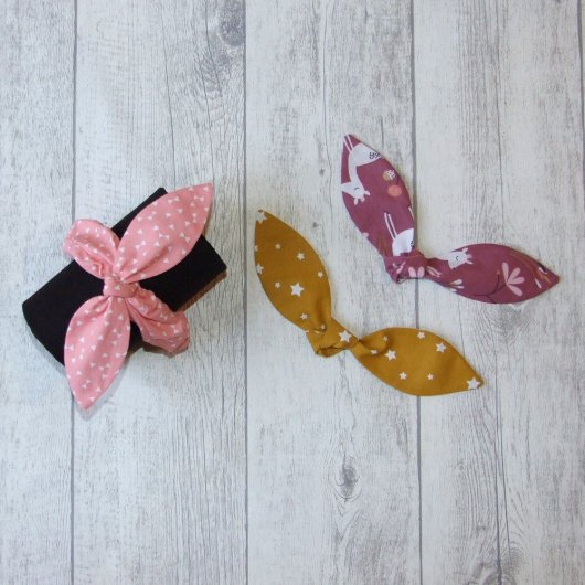 Chouchou noeud étoiles et faons -rose/jaune-