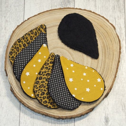 Lingettes lavables tissu léopard, éponge noire