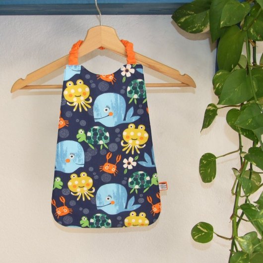 Serviette élastique imprimé baleines, crabes et tortues - orange -