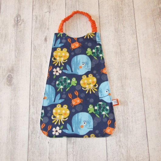 Serviette élastique imprimé baleines, crabes et tortues - orange -