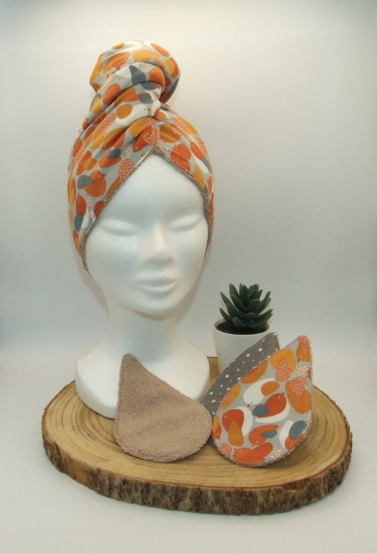 Turban de bain oiseaux/marron clair
