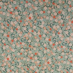 Tissu Fleurs corail/menthe