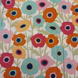 Tissu Fleurs bleu/orange