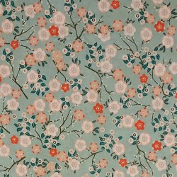 Tissu Fleurs corail/menthe