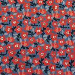 Tissu Fleurs rougle/bleu